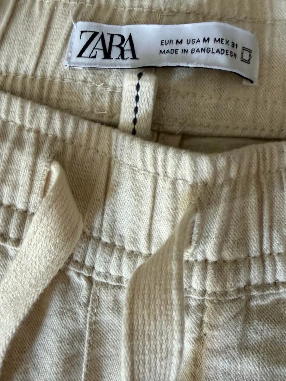 Zara Cream Drawstring Linen-Blend Pants Medium